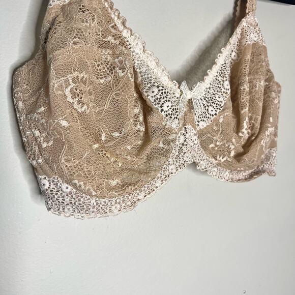 Wacoal tan cream bra 36DDD 851122 (Beige)FEMININE EDGE Sheer Lace Plunge Bra - Picture 4 of 5